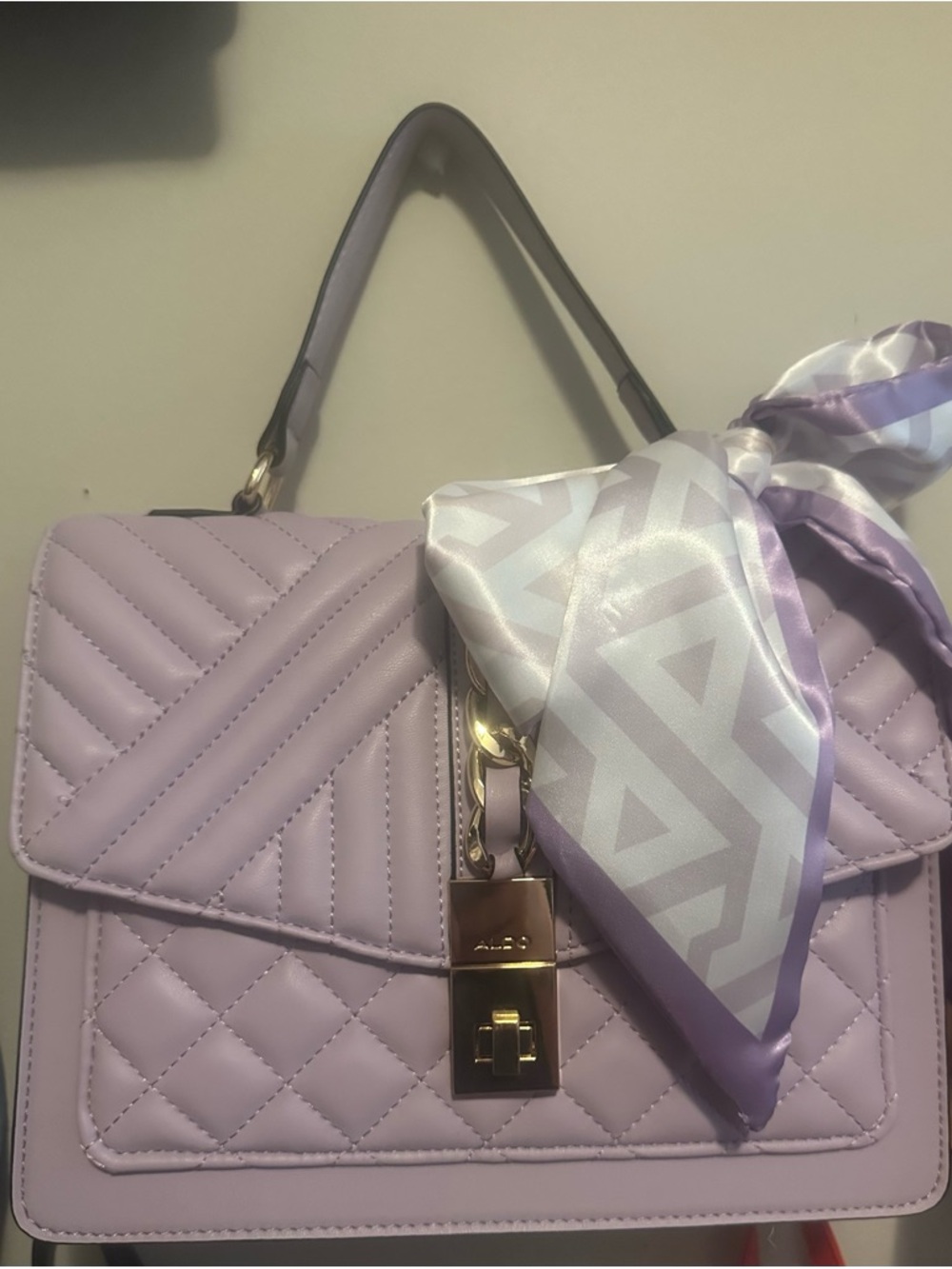 Aldo Lavender Quilted Crossbody with Silk Accent
